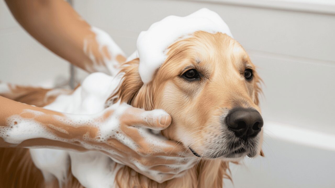 シャンプをしている犬