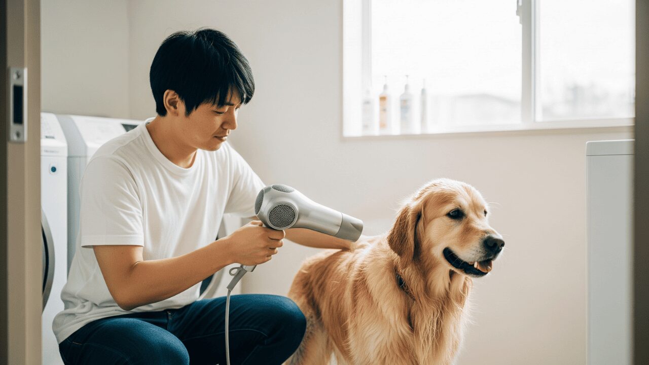 犬とドライヤー